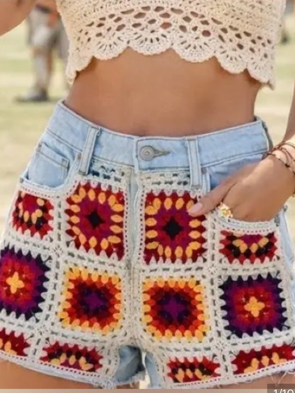 Crochet Denim Shorts